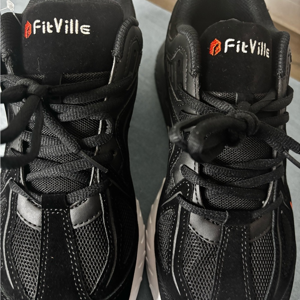 Fitville Mens Rebound Core V1 Wide Fit Trainers Walking Shoes US 9 Black/Orange